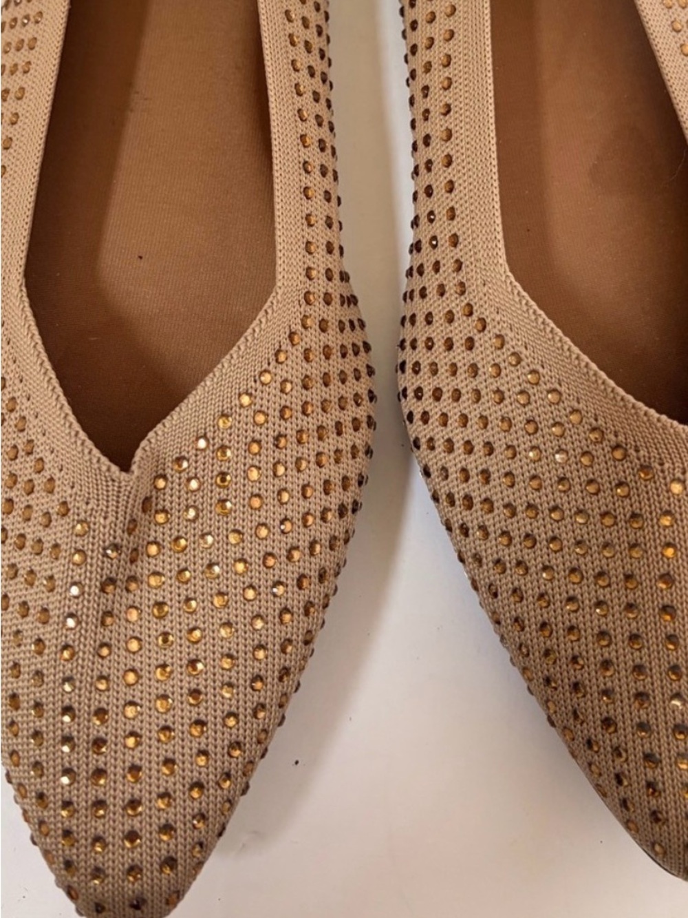 MIA Beige Pointed Slip-On Flats with Gold Studs